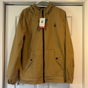 Spyder Men's Hooded Windbreaker Jacket size large - tan khaki
